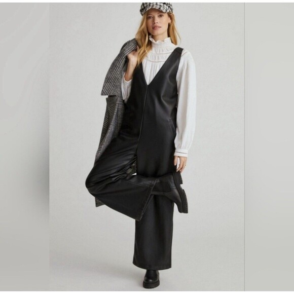 NWT Anthropologie Jumpsuit SMALL Avec Les Filles Black Vegan Leather Wide Leg